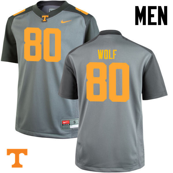 Men #80 Eli Wolf Tennessee Volunteers College Football Jerseys-Gray - Click Image to Close